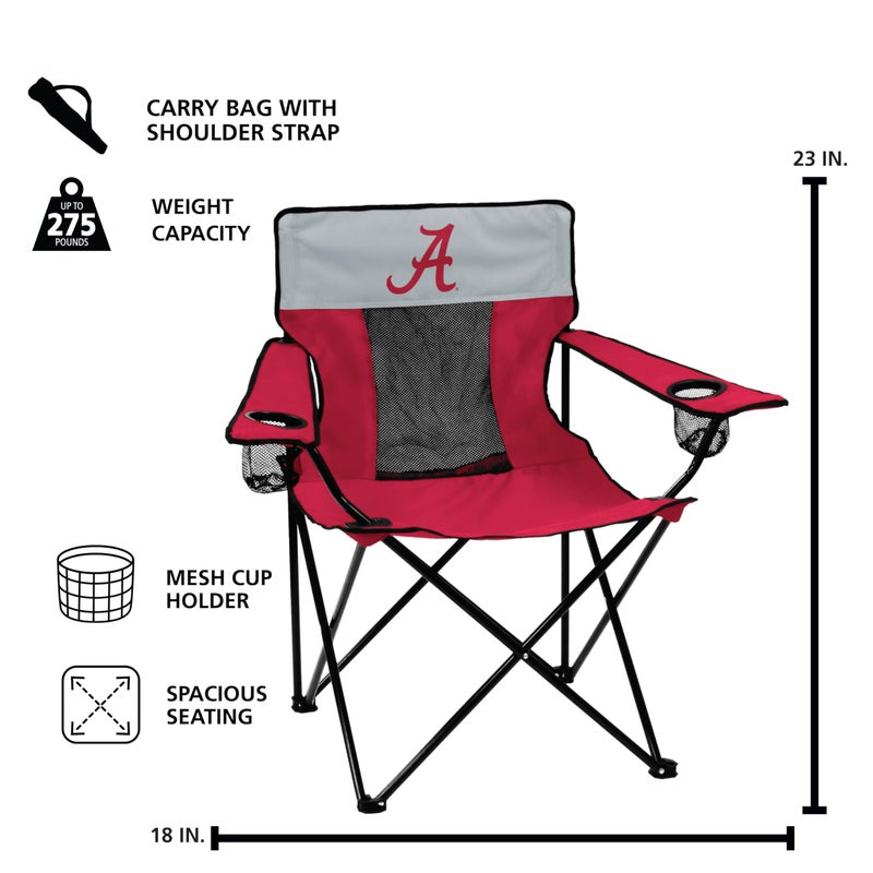 Logo Brands NCAA Alabama Crimson Tide Elite Portable Chair - Premium Outdoor Chair with Cup Holder, Powder-Coated Steel Frame, Lightweight and Portable for Tailgating,and Sporting Events - Image 3